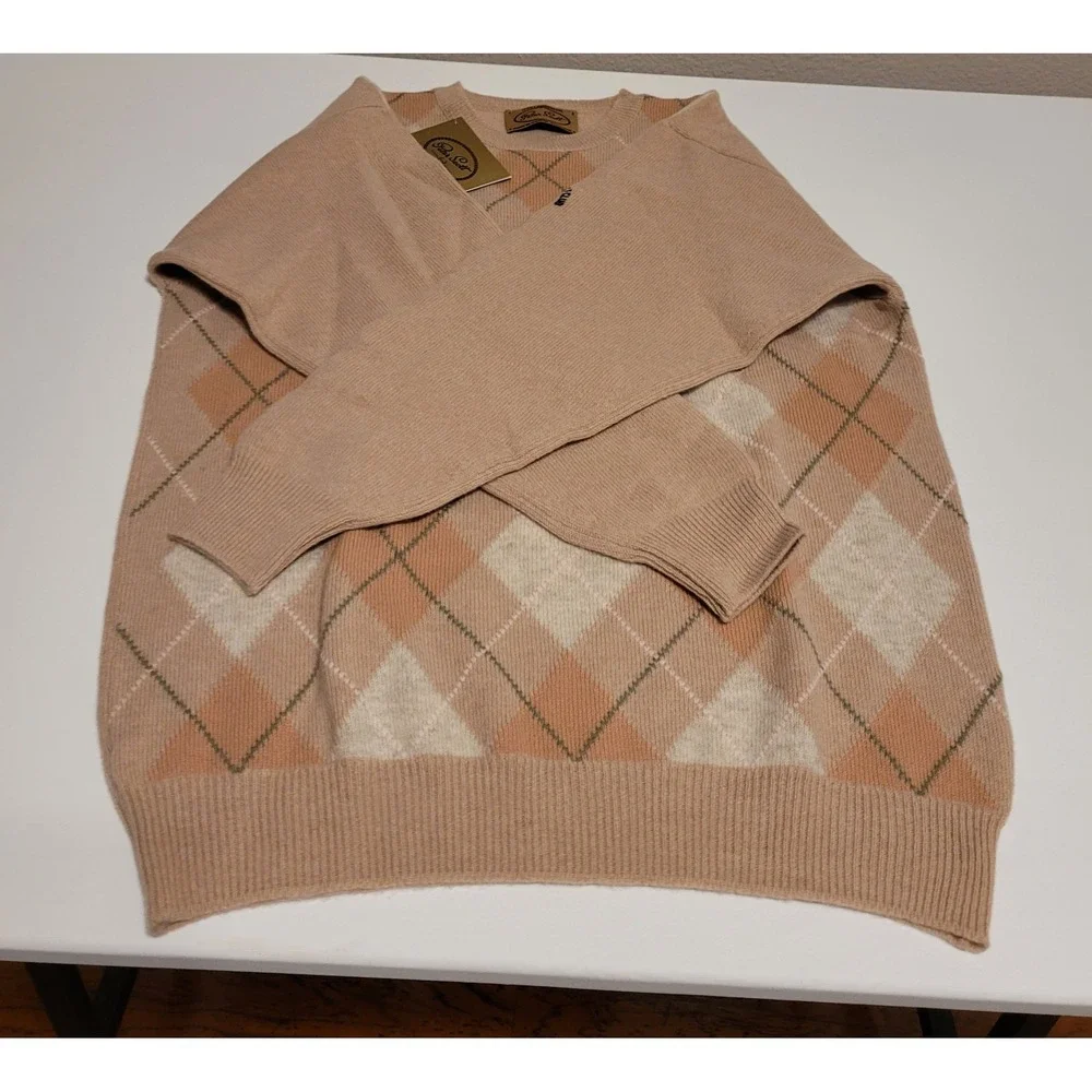 Peter Scott Lambswool Argyle Sweater Men S Oatmeal Royal Troon Golf Scotland NWT
